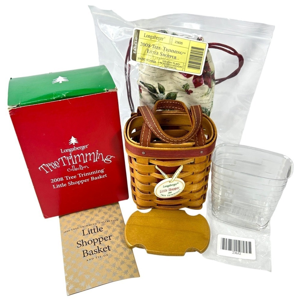 Longaberger LITTLE SHOPPER BASKET 2008 Tree Trimming Lid Liner Protector Tie-on